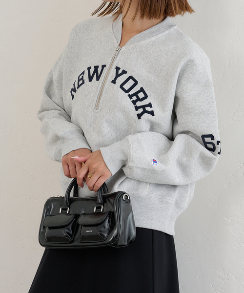 U by SPICK&SPAN（ユーバイスピックアンドスパン）の「Champion/チャンピオン REVERSE WEAVE HALF ZIP スウェット（スウェット・レディース・ライトグレー/ライトパープル・MEDIUM）」の8枚目の写真