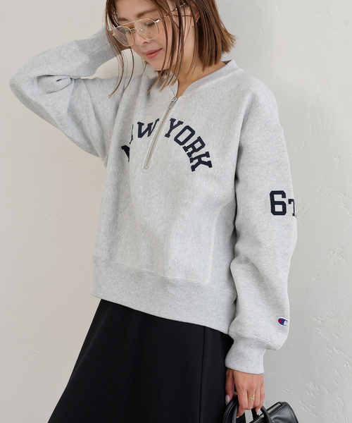 U by SPICK&SPAN（ユーバイスピックアンドスパン）の「Champion/チャンピオン REVERSE WEAVE HALF ZIP スウェット（スウェット・レディース・ライトグレー/ライトパープル・MEDIUM）」の9枚目の写真