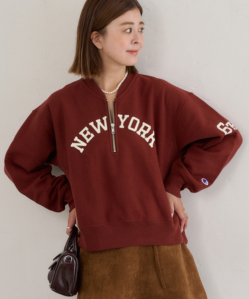 U by SPICK&SPAN（ユーバイスピックアンドスパン）の「Champion/チャンピオン REVERSE WEAVE HALF ZIP スウェット（スウェット・レディース・ライトグレー/ライトパープル・MEDIUM）」の19枚目の写真