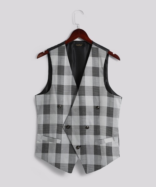 グレー系チェック ダブルブレストベスト グレー系チェック ダブルブレストベスト グレー系チェック ダブル