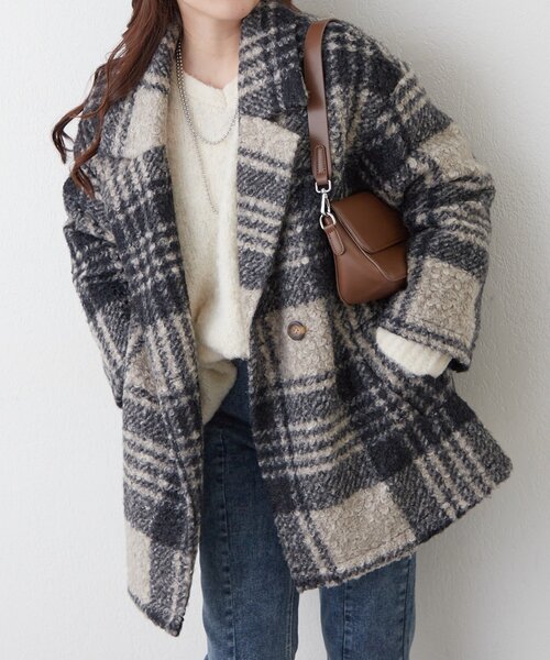 Remind me and forever（リマインドミーアンドフォーエバー）の「リングチェックＷテーラージャケット（テーラードジャケット・レディース・ブラック/モカ/ネイビー・FREE）」の2枚目の写真