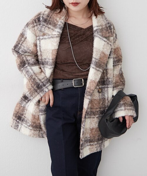 Remind me and forever（リマインドミーアンドフォーエバー）の「リングチェックＷテーラージャケット（テーラードジャケット・レディース・ブラック/モカ/ネイビー・FREE）」の5枚目の写真