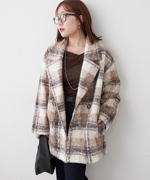 Remind me and forever（リマインドミーアンドフォーエバー）の「リングチェックＷテーラージャケット（テーラードジャケット・レディース・ブラック/モカ/ネイビー・FREE）」の6枚目の写真