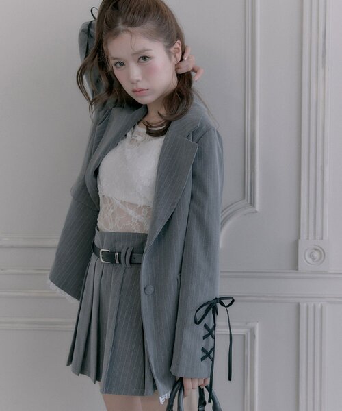 OLIVE des OLIVE（オリーブデオリーブ）の「【PinSucreCollection】レースアップテーラードジャケット（テーラードジャケット・レディース・グレー/ブラウン系その他/ブラック・FREE）」の11枚目の写真