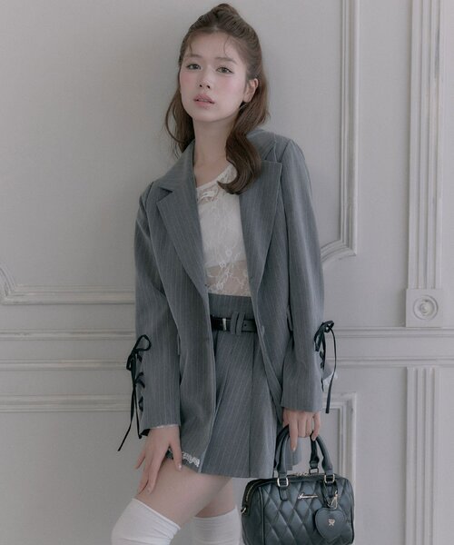 OLIVE des OLIVE（オリーブデオリーブ）の「【PinSucreCollection】レースアップテーラードジャケット（テーラードジャケット・レディース・グレー/ブラウン系その他/ブラック・FREE）」の5枚目の写真