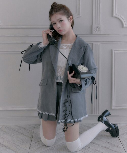 OLIVE des OLIVE（オリーブデオリーブ）の「【PinSucreCollection】レースアップテーラードジャケット（テーラードジャケット・レディース・グレー/ブラウン系その他/ブラック・FREE）」の14枚目の写真