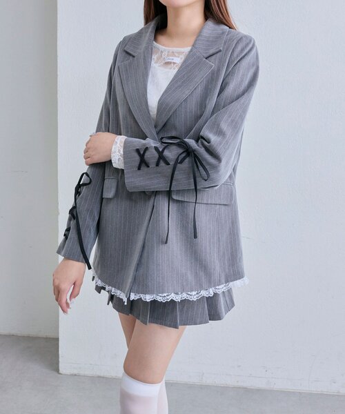 OLIVE des OLIVE（オリーブデオリーブ）の「【PinSucreCollection】レースアップテーラードジャケット（テーラードジャケット・レディース・グレー/ブラウン系その他/ブラック・FREE）」の22枚目の写真