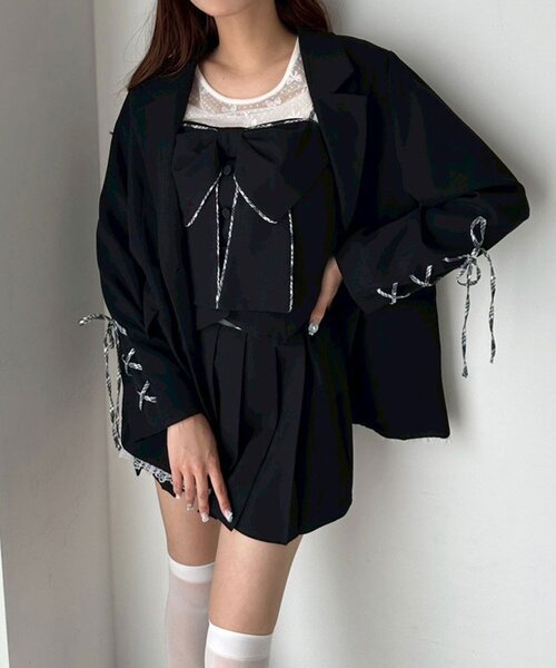 OLIVE des OLIVE（オリーブデオリーブ）の「【PinSucreCollection】レースアップテーラードジャケット（テーラードジャケット・レディース・グレー/ブラウン系その他/ブラック・FREE）」の6枚目の写真