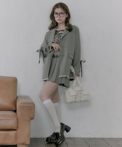 OLIVE des OLIVE（オリーブデオリーブ）の「【PinSucreCollection】レースアップテーラードジャケット（テーラードジャケット・レディース・グレー/ブラウン系その他/ブラック・FREE）」の4枚目の写真