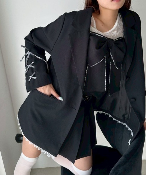 OLIVE des OLIVE（オリーブデオリーブ）の「【PinSucreCollection】レースアップテーラードジャケット（テーラードジャケット・レディース・グレー/ブラウン系その他/ブラック・FREE）」の2枚目の写真