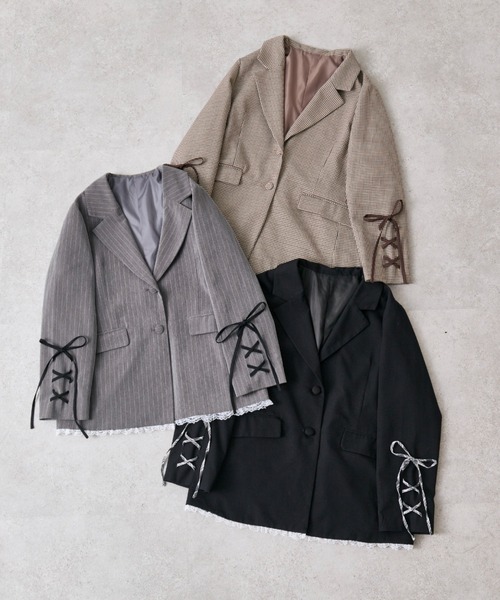 セール】【PinSucreCollection】レースアップテーラードジャケット
