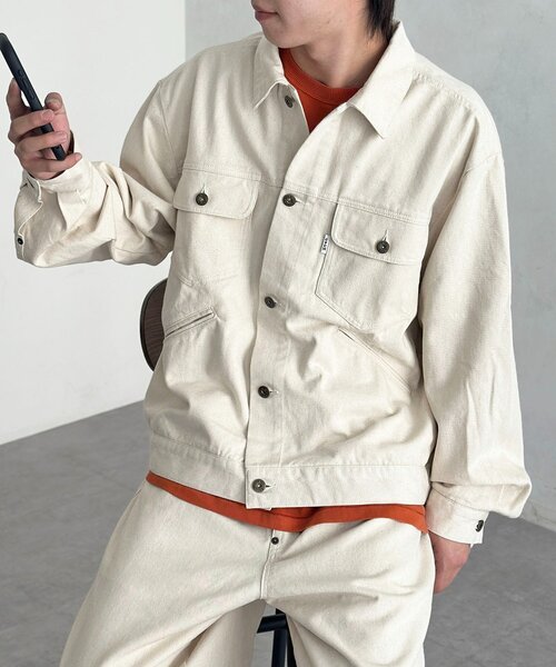 CPCM（シーピーシーエム）の「【セットアップ可】カラーデニムジャケット（デニムジャケット・メンズ・アイボリー/ネイビー/インディゴブルー/グリーン・MEDIUM/LARGE）」の2枚目の写真