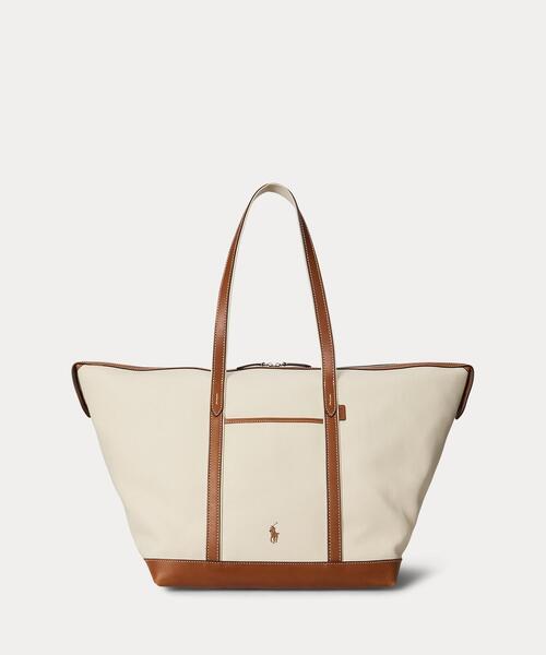 【RALPH LAUREN】トートバッグ レザー ラルフローレン レザートリム キャンバス ラージ ショッパー トート（トート