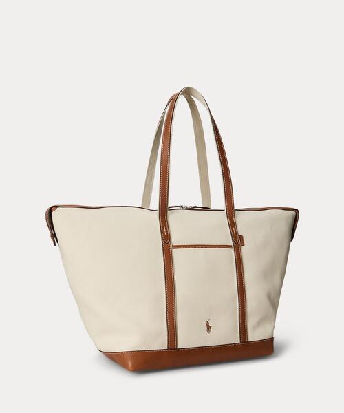 RALPH LAUREN【大容量】ラージサイズ レザー キャンバス トート RALPH LAUREN【大容量】ラージサイズ レザー キャンバス トート