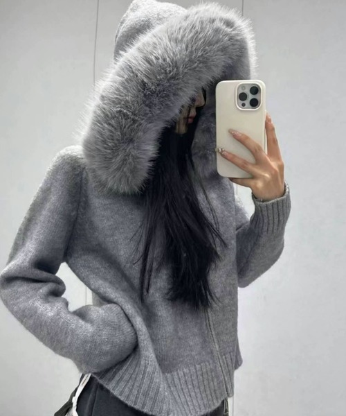 セール】2WAYファー フードニットパーカー（パーカー）｜meJane