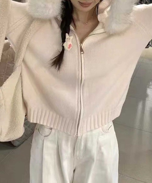 meJane（ミージェーン）の「2WAYファー フードニットパーカー（パーカー・レディース・ブラック/グレー/ダークベージュ/ホワイト・FREE）」の6枚目の写真