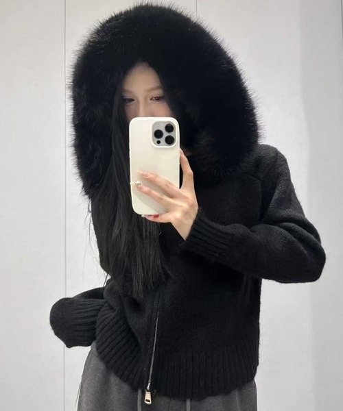 2WAYファー フードニットパーカー（パーカー）｜meJane（ミージェーン