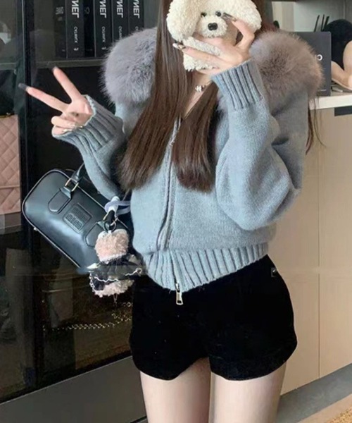 セール】2WAYファー フードニットパーカー（パーカー）｜meJane