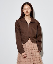 round hem pocket zip up blouson