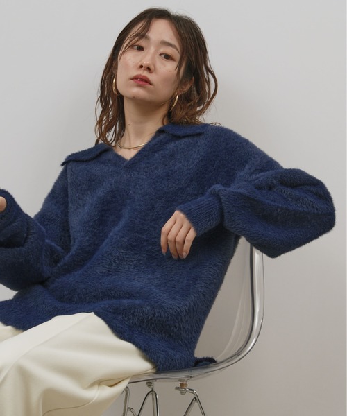 palm RICHE(ポームリシュ)の「衿付きフェザーニットトップス(ニット/セーター・レディース・グレー/ブラウン/ネイビー・M)」の16枚目の写真