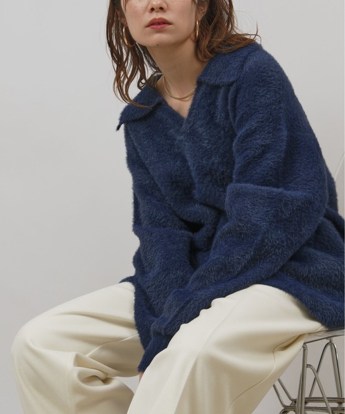 palm RICHE(ポームリシュ)の「衿付きフェザーニットトップス(ニット/セーター・レディース・グレー/ブラウン/ネイビー・M)」の15枚目の写真