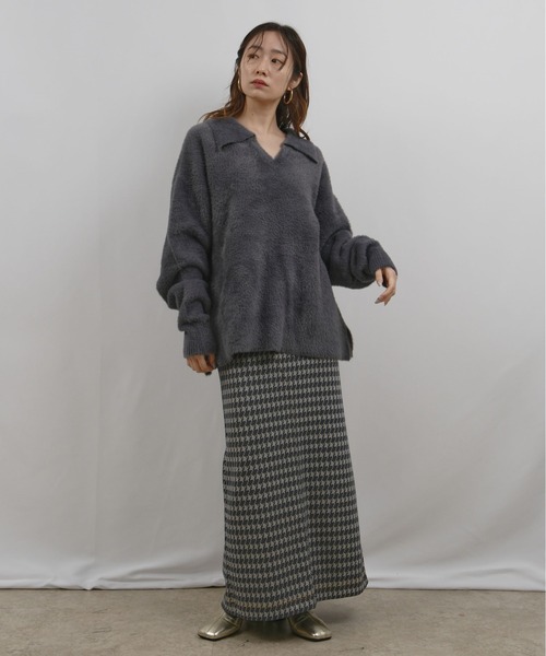 palm RICHE(ポームリシュ)の「衿付きフェザーニットトップス(ニット/セーター・レディース・グレー/ブラウン/ネイビー・M)」の10枚目の写真