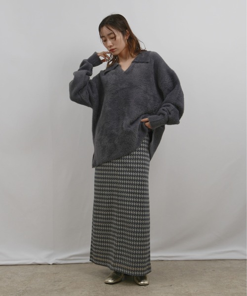 palm RICHE(ポームリシュ)の「衿付きフェザーニットトップス(ニット/セーター・レディース・グレー/ブラウン/ネイビー・M)」の13枚目の写真