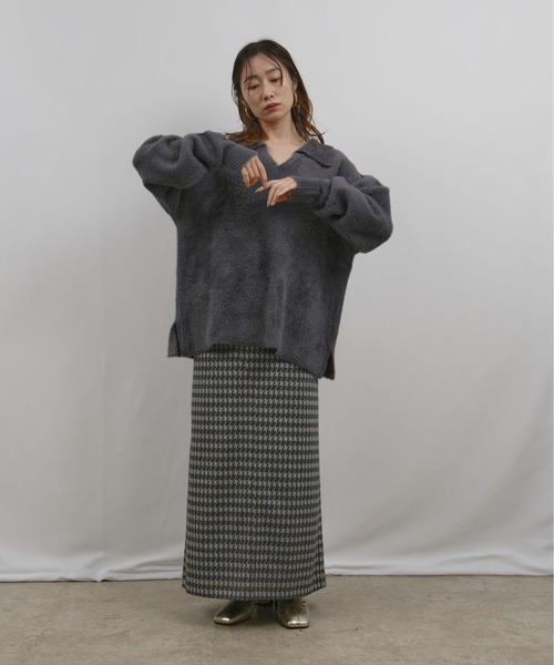 palm RICHE(ポームリシュ)の「衿付きフェザーニットトップス(ニット/セーター・レディース・グレー/ブラウン/ネイビー・M)」の14枚目の写真