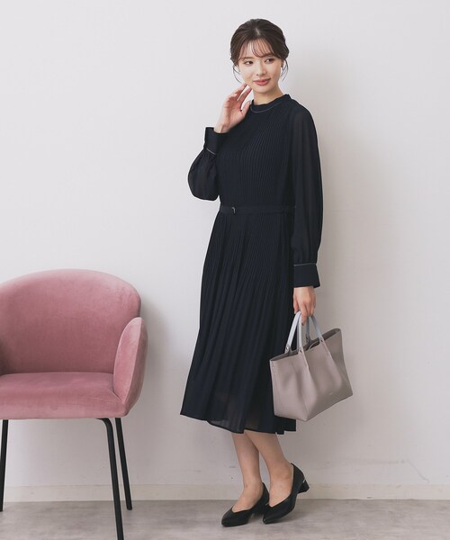 セール】《5色展開/S-3Lサイズ》プリーツフレアワンピース【洗濯機OK