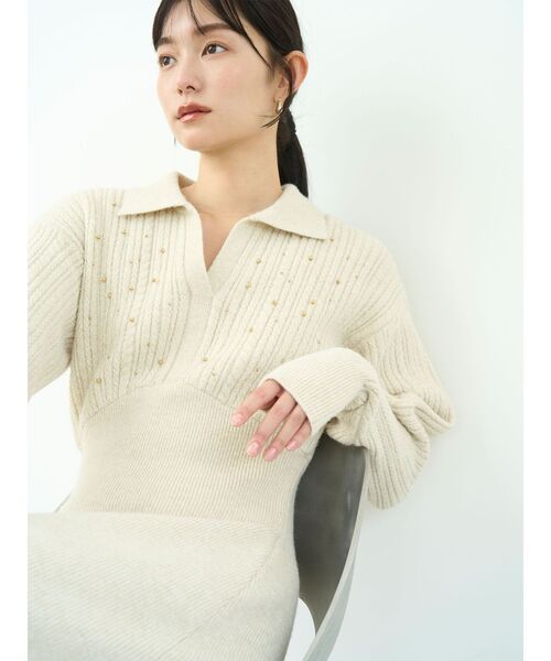 LAGUNAMOON（ラグナムーン）の「【REVIVAL】ケーブルビジューIラインニットワンピース（ワンピース・レディース・ベージュ/サーモンピンク/チャコールグレー/ブラック/ライトグリーン・SMALL/MEDIUM）」の3枚目の写真