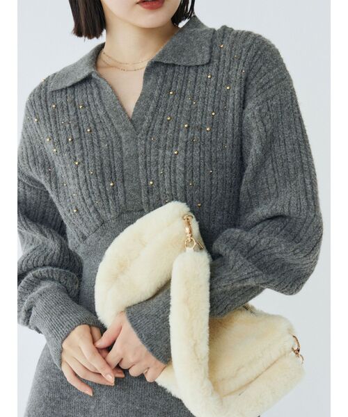 セール】【REVIVAL】ケーブルビジューIラインニットワンピース