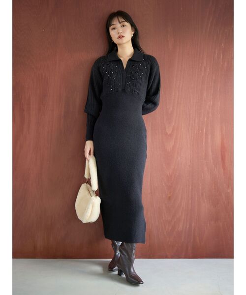 REVIVAL】ケーブルビジューIラインニットワンピース（ワンピース