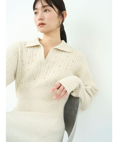 LAGUNAMOON（ラグナムーン）の「【REVIVAL】ケーブルビジューIラインニットワンピース（ワンピース・レディース・ベージュ/サーモンピンク/チャコールグレー/ブラック/ライトグリーン・SMALL/MEDIUM）」の22枚目の写真