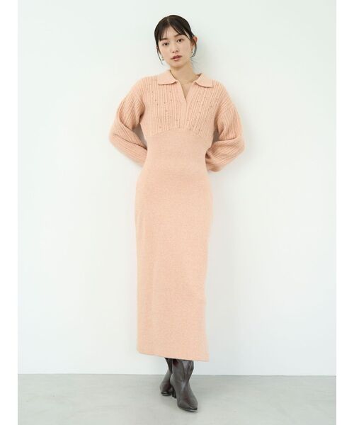 セール】【REVIVAL】ケーブルビジューIラインニットワンピース