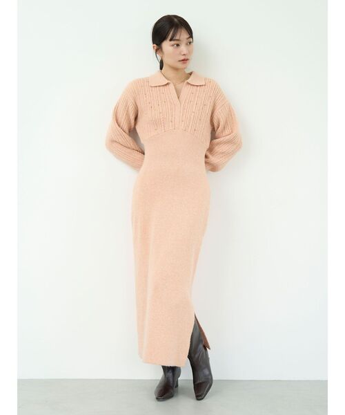 美品 LAGUNAMOONꕤケーブルビジューIラインニットワンピース ロング LAGUNAMOON（ラグナムーン） ワンピース 「REVIVAL」ケーブルビジューI