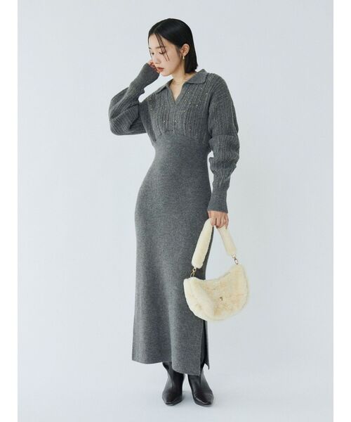 セール】【REVIVAL】ケーブルビジューIラインニットワンピース