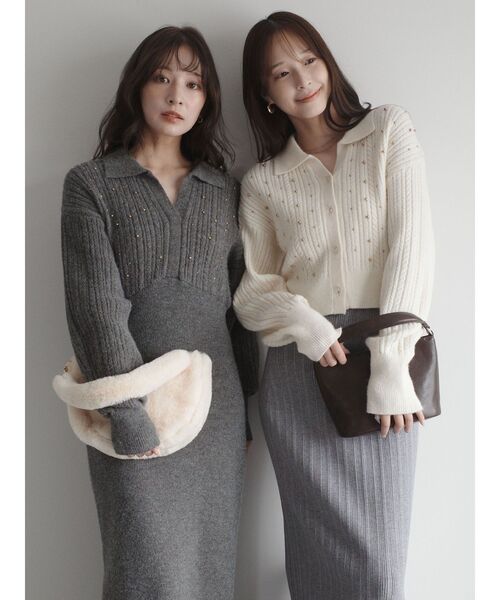 セール】【REVIVAL】ケーブルビジューIラインニットワンピース