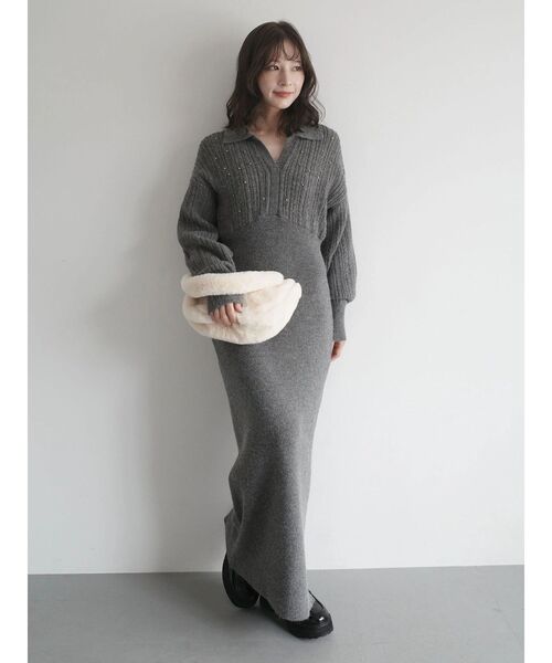 REVIVAL】ケーブルビジューIラインニットワンピース（ワンピース