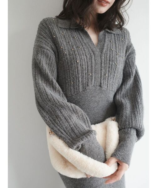 セール】【REVIVAL】ケーブルビジューIラインニットワンピース