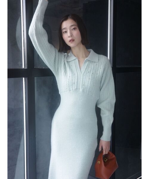 LAGUNAMOON（ラグナムーン）の「【REVIVAL】ケーブルビジューIラインニットワンピース（ワンピース・レディース・ベージュ/サーモンピンク/チャコールグレー/ブラック/ライトグリーン・SMALL/MEDIUM）」の7枚目の写真