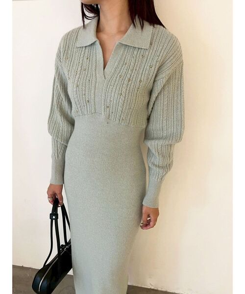 LAGUNAMOON（ラグナムーン）の「【REVIVAL】ケーブルビジューIラインニットワンピース（ワンピース・レディース・ベージュ/サーモンピンク/チャコールグレー/ブラック/ライトグリーン・SMALL/MEDIUM）」の10枚目の写真