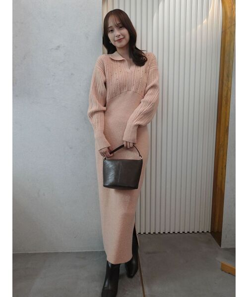 LAGUNAMOON（ラグナムーン）の「【REVIVAL】ケーブルビジューIラインニットワンピース（ワンピース・レディース・ベージュ/サーモンピンク/チャコールグレー/ブラック/ライトグリーン・SMALL/MEDIUM）」の18枚目の写真