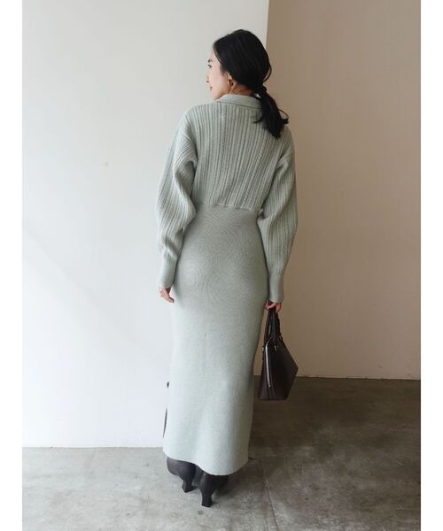 LAGUNAMOON　ケーブルビジューIラインニットワンピース　グレー　S セール】【REVIVAL】ケーブルビジューIラインニットワンピース