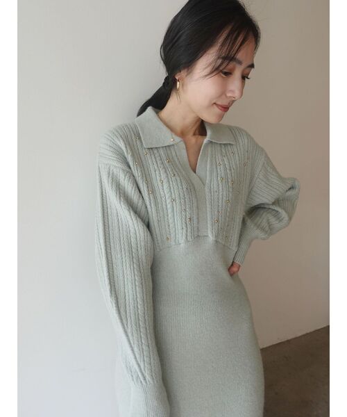 セール】【REVIVAL】ケーブルビジューIラインニットワンピース