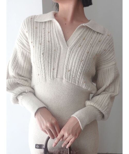 セール】【REVIVAL】ケーブルビジューIラインニットワンピース