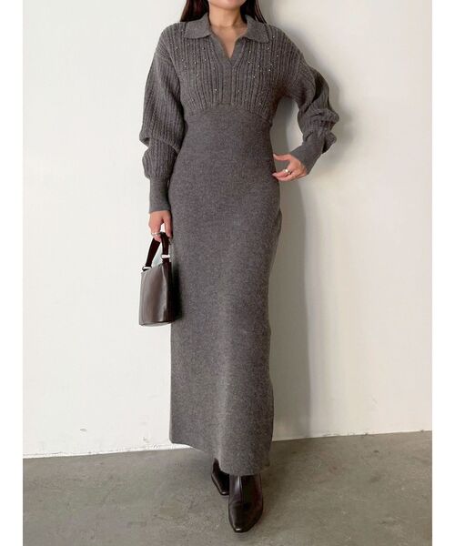 REVIVAL】ケーブルビジューIラインニットワンピース（ワンピース