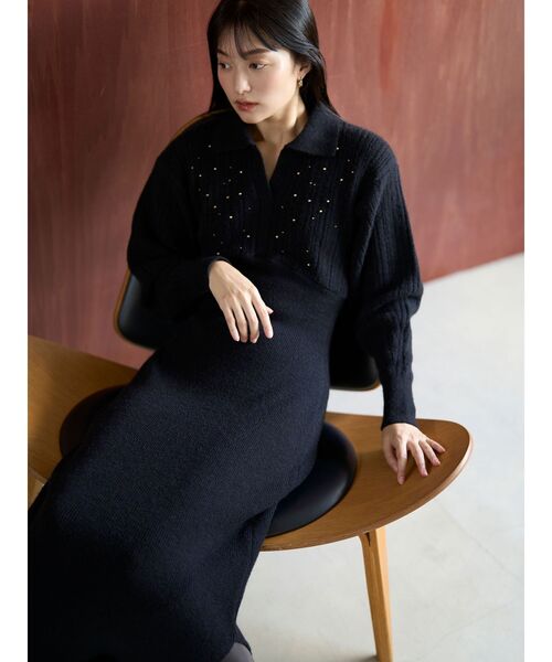 LAGUNAMOON（ラグナムーン）の「【REVIVAL】ケーブルビジューIラインニットワンピース（ワンピース・レディース・ベージュ/サーモンピンク/チャコールグレー/ブラック/ライトグリーン・SMALL/MEDIUM）」の2枚目の写真