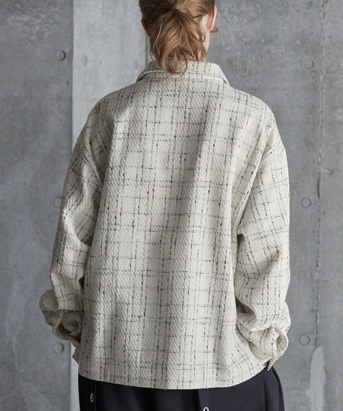 SERACE（セラス）の「【SERACE】Loose wide regular collar tweed zip shirt / ルーズワイドレギュラーカラーツイードジップシャツ（シャツ/ブラウス・メンズ・ホワイト/ブラック・L/M/S）」の7枚目の写真