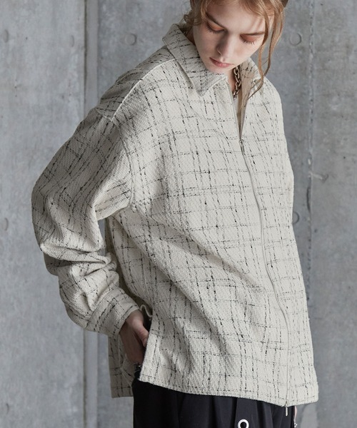 SERACE（セラス）の「【SERACE】Loose wide regular collar tweed zip shirt / ルーズワイドレギュラーカラーツイードジップシャツ（シャツ/ブラウス・メンズ・ホワイト/ブラック・L/M/S）」の8枚目の写真