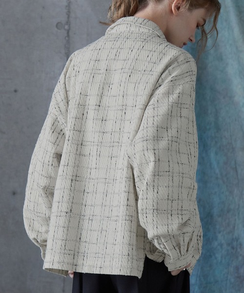 SERACE（セラス）の「【SERACE】Loose wide regular collar tweed zip shirt / ルーズワイドレギュラーカラーツイードジップシャツ（シャツ/ブラウス・メンズ・ホワイト/ブラック・L/M/S）」の10枚目の写真